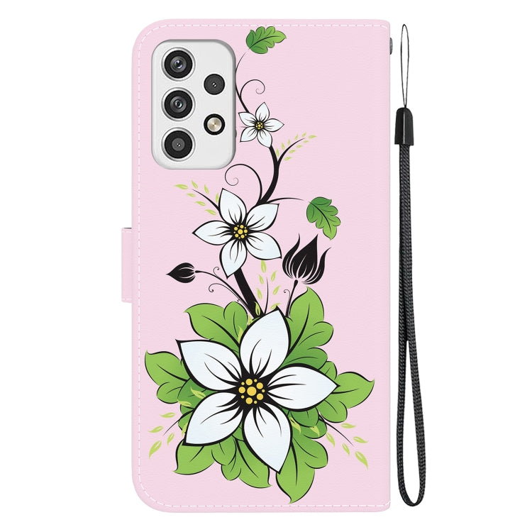 Samsung Galaxy A23 phone case featuring crystal texture colored drawing, made of durable TPU and PU leather with wallet and kickstand functions.